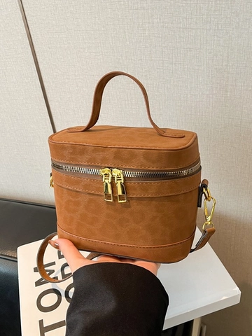 Bolso de Hombro Cuadrado de Cuero PU con Estampado de Leopardo Vintage para Mujer Bolso Cruzado Pequeño Cremallera Dorada