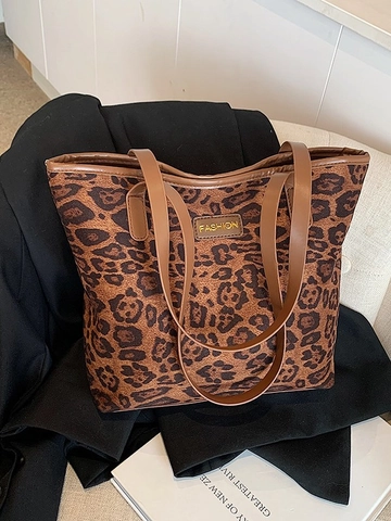 Borsa Tote Con Stampa Leopardata Pelle PU Grande Capacità Borsa A Tracolla Per Donna Stile Moda Retro Casual