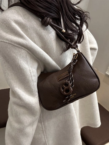 Borsa Sottobraccio Hobo Donna Pelle PU Con Tracolla Nodo E Pendente Abaco Borsa A Spalla Vintage Quotidiana