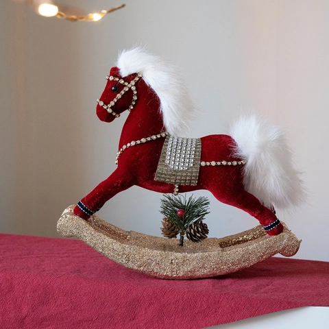 Luxury Velvet Christmas Trojan Horse Rocking Horse Desktop Ornament And Tree Top Star With Rhinestone Glitter Holiday Decor