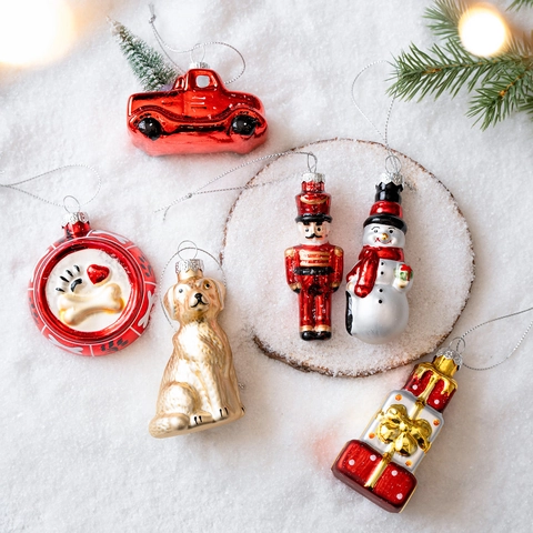 Christmas Hanging Ornaments Hand Painted Glass Nutcracker Snowman Truck Dog Pendants Festive Holiday Tree Decor Vintage Style