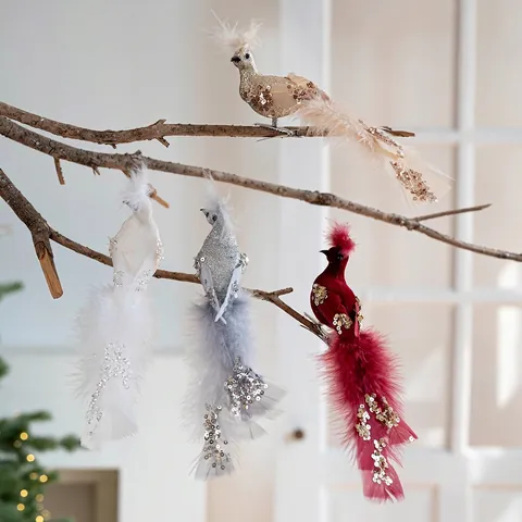 Simulation Feder Vogel Ornamente Schaumstoff Glitzer Pailletten Weihnachtsbaum Dekoration Mit Metallclip Elegant Festlich