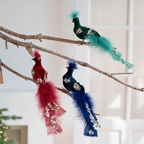 Simulation Feder Vogel Ornamente Schaumstoff Glitzer Pailletten Weihnachtsbaum Dekoration Mit Metallclip Elegant Festlich