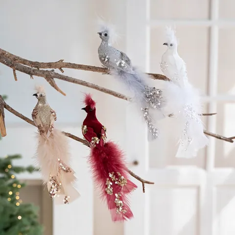 Decorazioni per Albero di Natale con Uccelli Artificiali Glitterati in Schiuma Piuma di Pavone con Clip per Feste Natalizie
