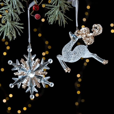 Christmas Ornaments Pendants Acrylic Champagne Gold Sequins Glitter Transparent Shimmering For Holiday Tree Hanging