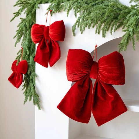 Fiocchi Di Natale In Velluto Rosso Ornamenti Da Appendere Per Decorazione Albero Di Natale Festa Festiva Casa Peluche Morbido Flanella