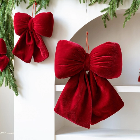 Fiocchi Di Natale In Velluto Rosso Ornamenti Da Appendere Per Decorazione Albero Di Natale Festa Festiva Casa Peluche Morbido Flanella