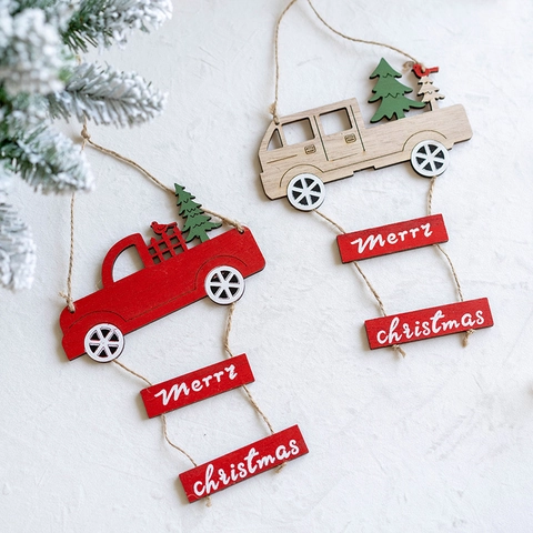 Ornement Suspendu Voiture de Noël en Bois Arbre Oiseau Merry Christmas Signe Vintage Bois Décoration pour Maison Fête