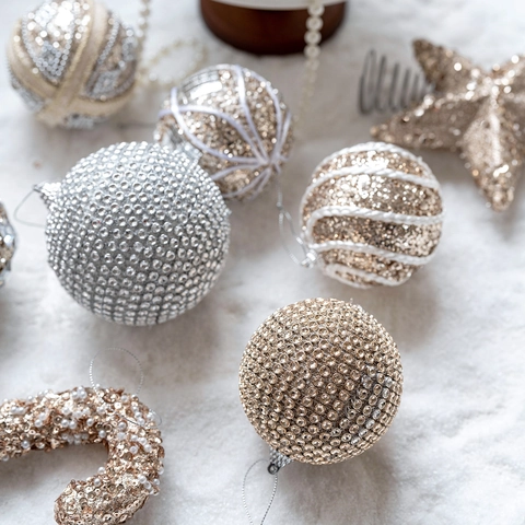 Champagne Goud Zilver Kerstbal Ornamenten Schuim Strass Pailletten Boom Hangers Voor Feestdagen Partij Woondecoratie