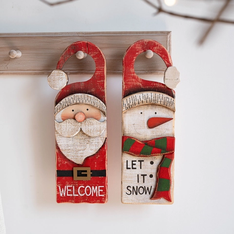 Vintage Holz Weihnachten Türhänger Schild Weihnachtsmann Schneemann Welcome Let It Snow Winter Urlaub Haus Wand Deko Ornamente
