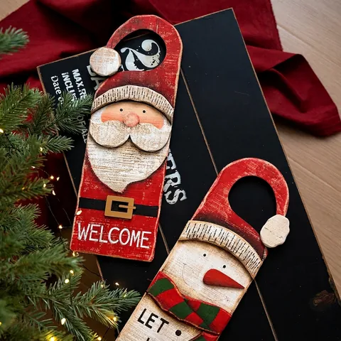 Targa Appendiporta in Legno di Natale Vintage Babbo Natale Pupazzo di Sieve Welcome Let It Snow Decorazione per Casa Festa