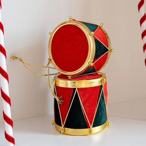 Décorations de Noël à Suspendre en Velours Rouge Vert Sucre d'Orge Tambour Montgolfière Ornements pour Fête de Noël Maison