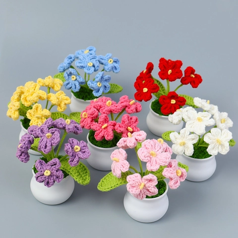 Flor Artificial De No Me Olvides Tejida A Mano Planta En Maceta De Hilo De Lana Punto Ornamento Escritorio Coche