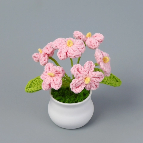 Flor Artificial De No Me Olvides Tejida A Mano Planta En Maceta De Hilo De Lana Punto Ornamento Escritorio Coche