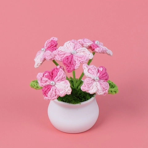 Handmade Crochet Hydrangea Potted Plant Wool Yarn Artificial Flower Desktop Car Ornament Small Decorative Gift