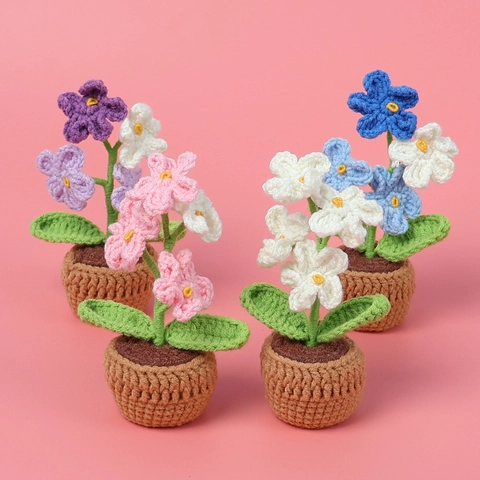 Mini Planta de Flores de Ganchillo Hecha a Mano Flores de Puff de Hilo de Lana Artificial Adorno de Escritorio Decoración Regalo