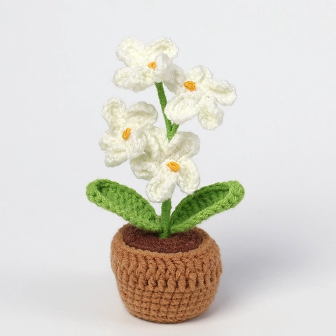 Mini Planta de Flores de Ganchillo Hecha a Mano Flores de Puff de Hilo de Lana Artificial Adorno de Escritorio Decoración Regalo