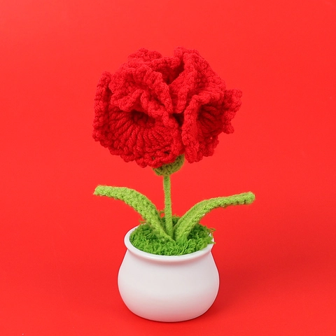 Pianta in Vaso di Garofano Artificiale Fatto a Mano all'Uncinetto Con Vaso in Ceramica Regalo per la Festa della Mamma Decorazione per la Casa