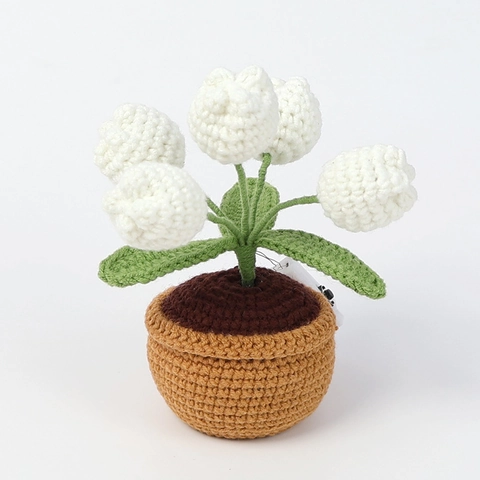 Handgehäkelte Tulpen Topfblume Mit LED Nachtlicht Gestrickte Kunstpflanze Schreibtisch Ornament Muttertagsgeschenk