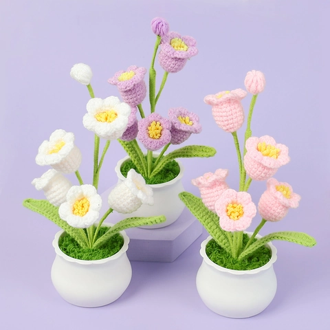 Planta de Maceta de Lirio de los Valles de Ganchillo Hecha a Mano Flores Artificiales de Lana Decoración de Mesa Regalo Madre