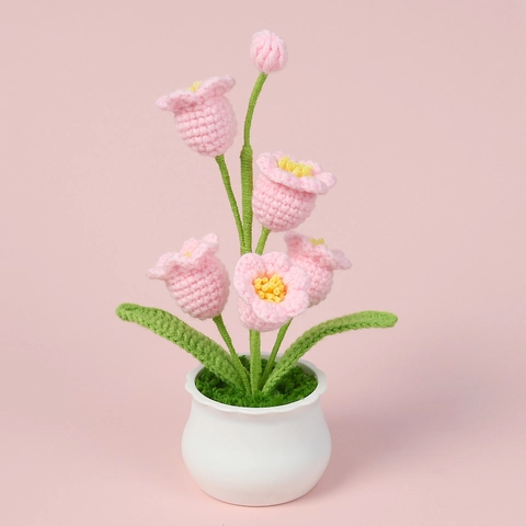 Planta de Maceta de Lirio de los Valles de Ganchillo Hecha a Mano Flores Artificiales de Lana Decoración de Mesa Regalo Madre