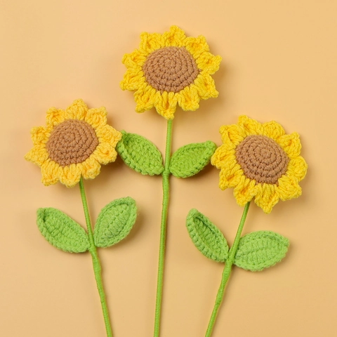 Handmade Crochet Sunflower Artificial Flower Yarn Knitted Home Table Decoration Gift Realistic Craft