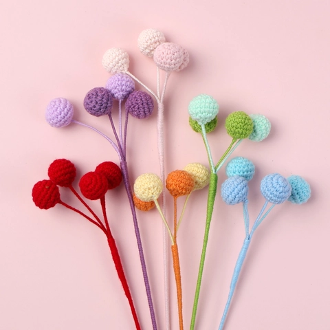 Handgehäkelte Beerenblütenstiele Aus Gestricktem Garn Künstliche Blumen Für Die Hausdekoration Hochzeit Handgefertigter Zweig