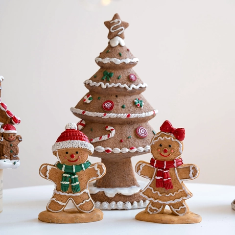 Resin Christmas Ornaments Gingerbread Man Tree House Desktop Decorations Festive Party Decor Holiday Gifts