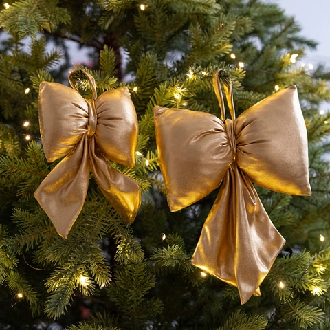Metallic Fabric Christmas Bow Ornaments Festive Hanging Decorations For Holiday Party Tree Home Decor Gold Silver Red
