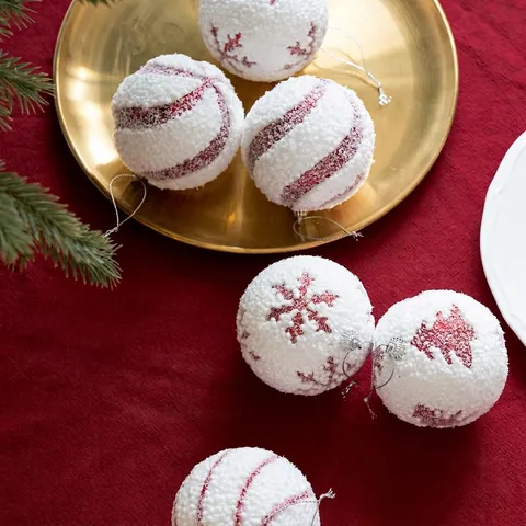 Palle Di Natale Rosse E Bianche Per Decorazione Albero Di Natale Brillantini Fiocco Di Neve Modello Albero Schiuma Ornamenti Appesi