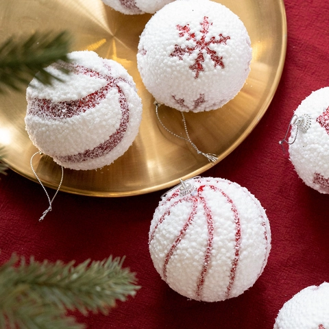 Palle Di Natale Rosse E Bianche Per Decorazione Albero Di Natale Brillantini Fiocco Di Neve Modello Albero Schiuma Ornamenti Appesi