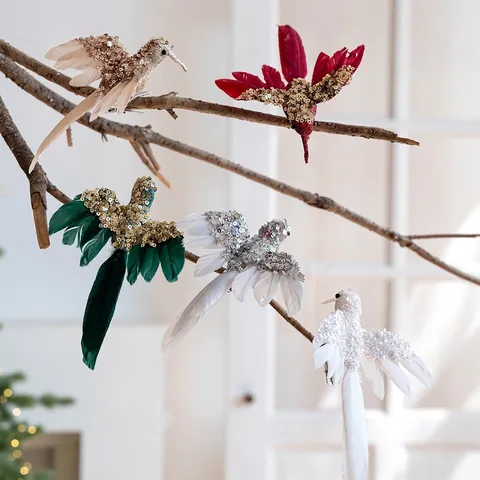 Addobbi Natalizi per Albero Colibrì con Paillettes Glitterate e Piume Artificiali Decorazioni Pendenti per Matrimonio Casa