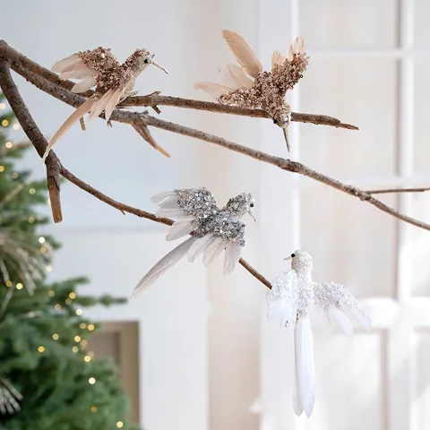 Addobbi Natalizi per Albero Colibrì con Paillettes Glitterate e Piume Artificiali Decorazioni Pendenti per Matrimonio Casa