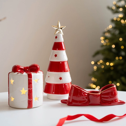 Weihnachten Keramik Schaukelpferd Ornamente Glasiert Stern Hohl Geschenkbox Figur Für Feiertage Schreibtisch Deko Geschenk