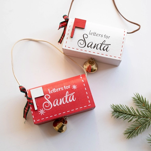 Wooden Christmas Mailbox Hanging Ornament With Letters For Santa Snowflake Bell Plaid Bow Festive Holiday Tree Decoration