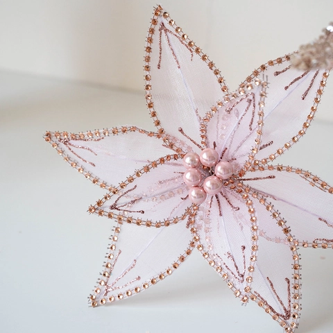 Eleganti Fiori Artificiali di Natale Rosa Maglia Brillantini Paillettes Künstliche Perle Sintetiche per Decorazione Albero Natale Casa