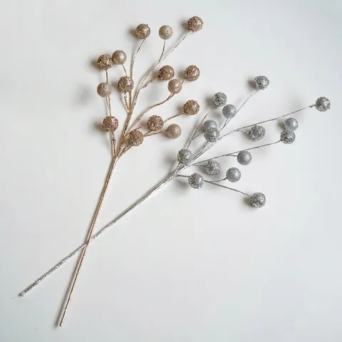 Rami di Bacche di Natale Artificiali Con Brillantini e Paillettes per Decorazione Fai-da-Te Albero di Natale e Ghirlande