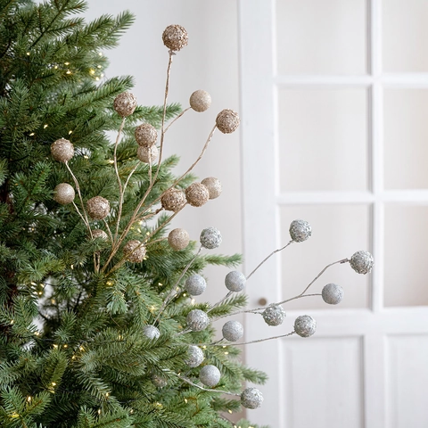 Artificial Christmas Berry Branches Glitter Sequined Foam Stems For Holiday Tree Floral DIY Home Decor