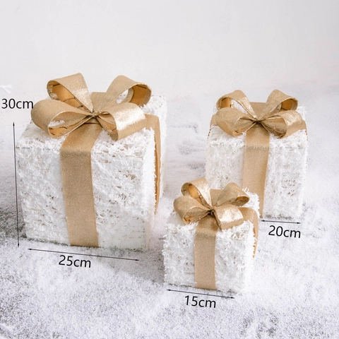Holiday Decorative Gift Boxes Iron Art Velvet Glitter Bow Ornament For Shop Hotel Window Christmas Display Scene Arrangement Props