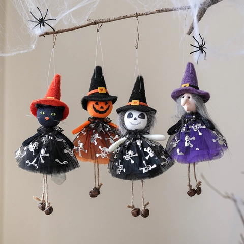 Halloween Kürbis Geist Hexe Schwarze Katze Hängepuppe Anhänger Mit Glocke Filz Netz Dekoration Für Party Haus Deko Geschenk
