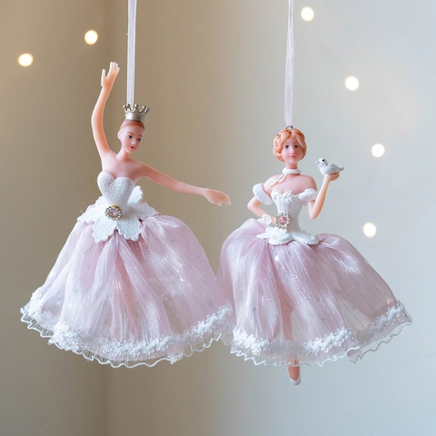 European Style Ballerina Girl Hanging Ornaments Silicone Mesh Skirt Angel Fairy Pendant For Christmas Tree Decor Party