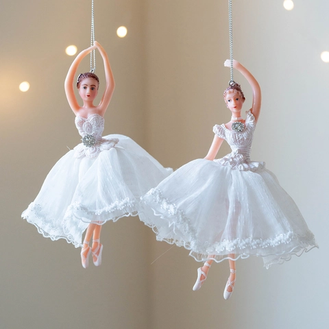 Ornamento Appeso Ragazza Di Balletto Fata Danzante Decorazione Albero Di Natale Tutù In Rete Paillettes Piuma Elegante Romantico Casa