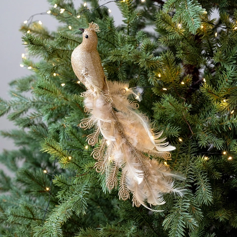 Simulation Peacock Christmas Tree Hanging Ornaments Glitter Foam Feather Birds For Xmas Holiday Home Party Decoration Elegant