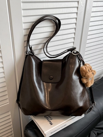 Borsa A Spalla Da Donna Grande Capacità Pelle PU Retro Multifunzionale Borsa Hobo Da Pendolare Con Portachiavi Orsetto