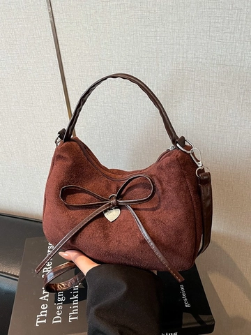 Borsa a Spalla Vintage in Camoscio Con Fiocco Forma a Luna Borsa Hobo Con Pendente a Cuore Borsa a Tracolla Versatile Donna