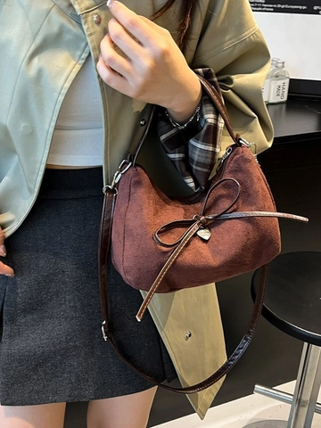 Borsa a Spalla Vintage in Camoscio Con Fiocco Forma a Luna Borsa Hobo Con Pendente a Cuore Borsa a Tracolla Versatile Donna
