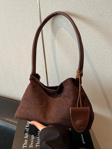 Vintage Suede Underarm Shoulder Bag For Women Retro Minimalist PU Leather Hobo Handbag Fashion Versatile Solid Color Daily Commute Bag
