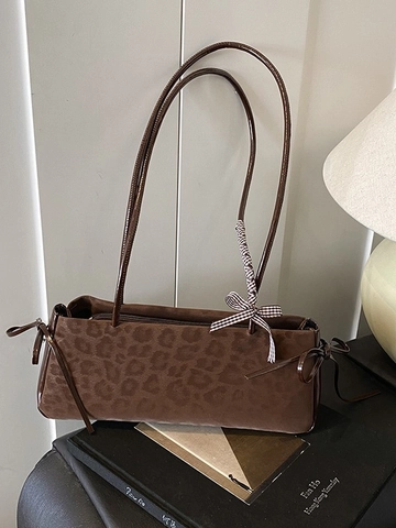Γυναικεία Vintage Τσάντα Μασχάλης με Leopard Print Δερμάτινη Τσάντα Ώμου με Διακόσμηση Φιόγκου Gingham Retro Μόδα Καθημερινή Τσάντα Μετακίνησης