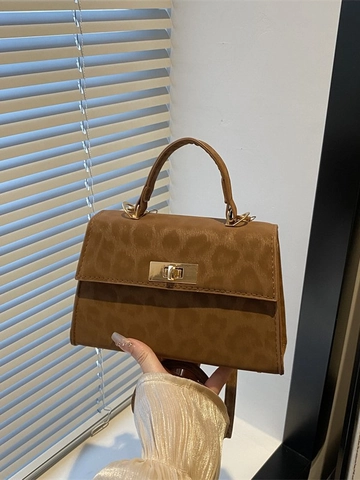 Borsa da Donna con Stampa Leopardata in Pelle PU Manico Superiore Tracolla Vintage Chiusura Oro Trapezoidale Piccola Borsa Quadrata