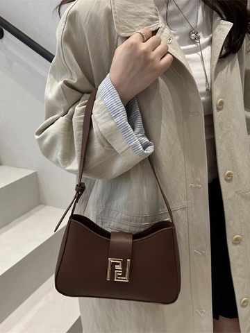 Borsa Sottobraccio in Pelle PU Vintage Donna Borsa Baguette Retrò Con Fibbia in Metallo Borsa a Tracolla Versatile Borsa a Mano Piccola Quadrata